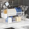 Stainless Steel Dish Drying Rack 2 Tier Kitchen Storage Rack with Rust-Resistant Coating Large Utensil Holder Drainage System Dishes Storage Shelf