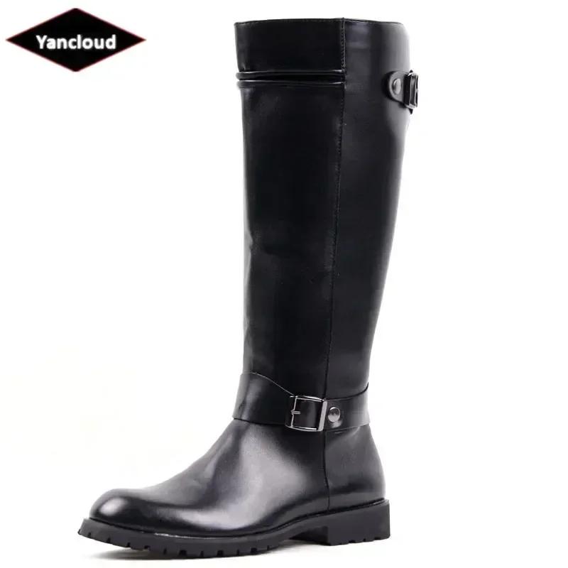 High Quality Plus Size 37-46 Punk Style Gothic Knee High Motorcycle Boots for Men Soft Leather Long Boots Thigh High Boots Botas
