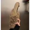 Fashion Luxury Kitten Heel Furry Mule Slides Women Rose Pink Sexy Slippers Ladies Pointy Toe Stiletto Plush Sandals Winter Party Shoes