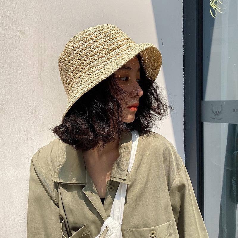 Japanese Foldable Hand-Woven Straw Hat Women Spring And Summer Vacation Beach Big Eaves Sunshade Small Fresh Bucket Straw Hat Women