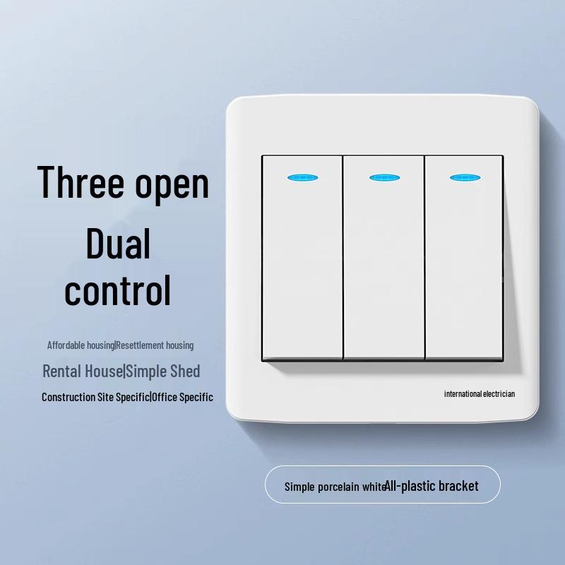 International Electric 1-Gang 4-Way Wall Switch Panel with Triple Button for Bedside Lamp