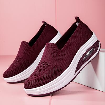 Женская обувь Повседневные кроссовки Сетчатые дышащие Повседневные легкие дорожные туфли Летние толстые подошвы Качели Летать Тканые туфли для мамы