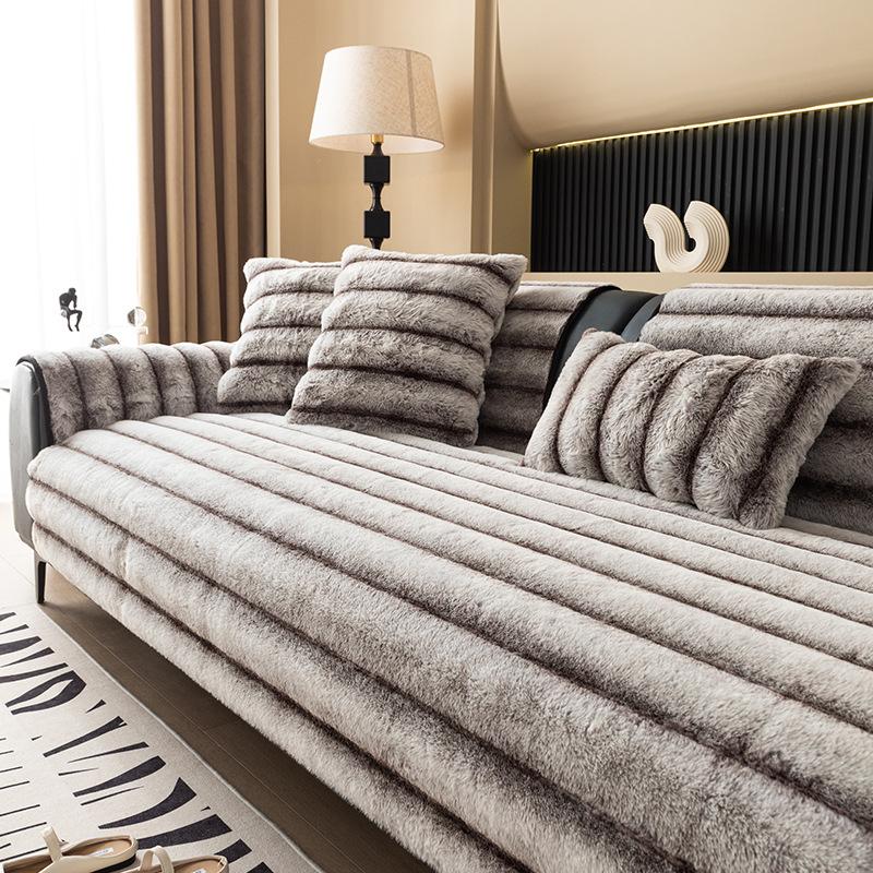 Плюшевая подушка для прямого дивана с кроликом, зимний утолщенный чехол для дивана, новая нескользящая плюшевая подушка для сиденья, трансграничная