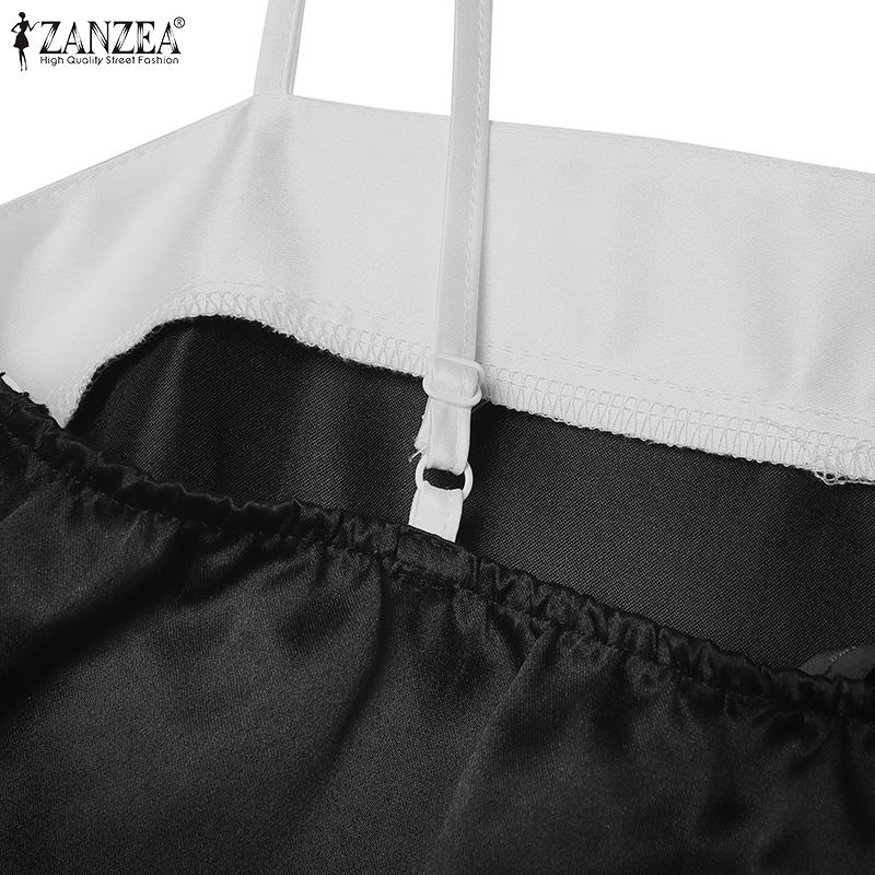 ZANZEA Womens Patchwork Casual Summer Sleeveless Sling Long Dress