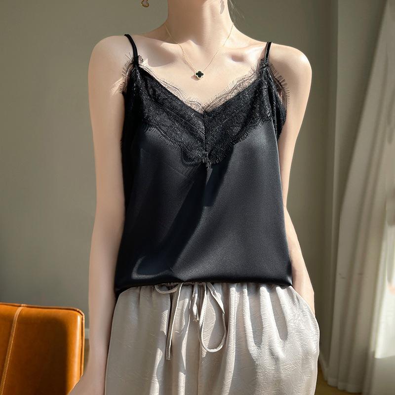 Шелковый камзол для женщин, жилет, летние тонкие топы с v-образным вырезом и короткими темпераментными внутренними топами