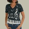 Женская свободная футболка с v-образным вырезом и короткими рукавами с музыкальным принтом, повседневная рубашка