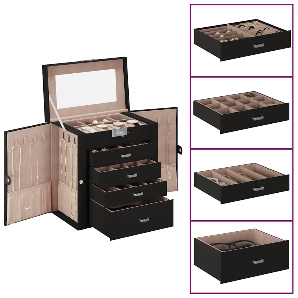 5 Tier Jewelry Box with Mirror and Lockable Design Black