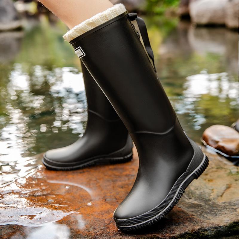 Women's Medium and High Rain Shoes Rain Boots Waterproof, Non-slip and Warm Fishing Work Four-season Boots Takeaway Rubber Shoes Water Boots