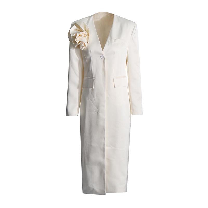 Весна 2025 Элегантная европейская и американская ветровка с V-образным вырезом и цветочным принтом