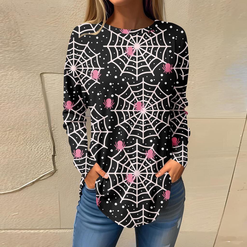 Tee Shirts For Women Fall Casual Long Sleeve Shirts Sweatshirt Halloween Printing Top Pullover