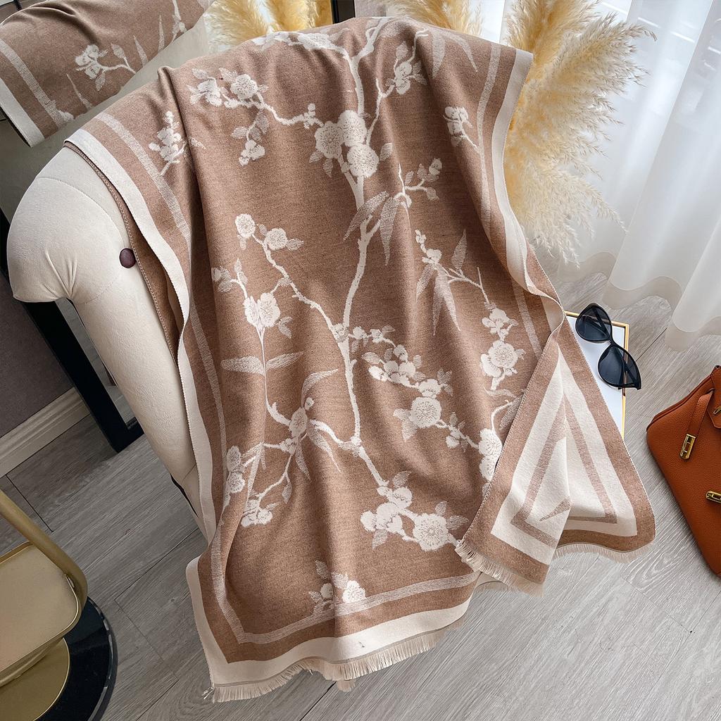 Fashionable And Elegant Scarf Women'S Winter High-End Flower Imitation Cashmere Double-Sided Thickened Long Scarf Large Shawl