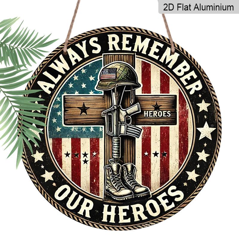 2D Flat, 1pc 7.87 Round Metal Sign | Patriotic Army Boots & Cross Iron Wall Art | Vintage Style, Wall Hanging, Suitable for Indoor & Outdoor Use in