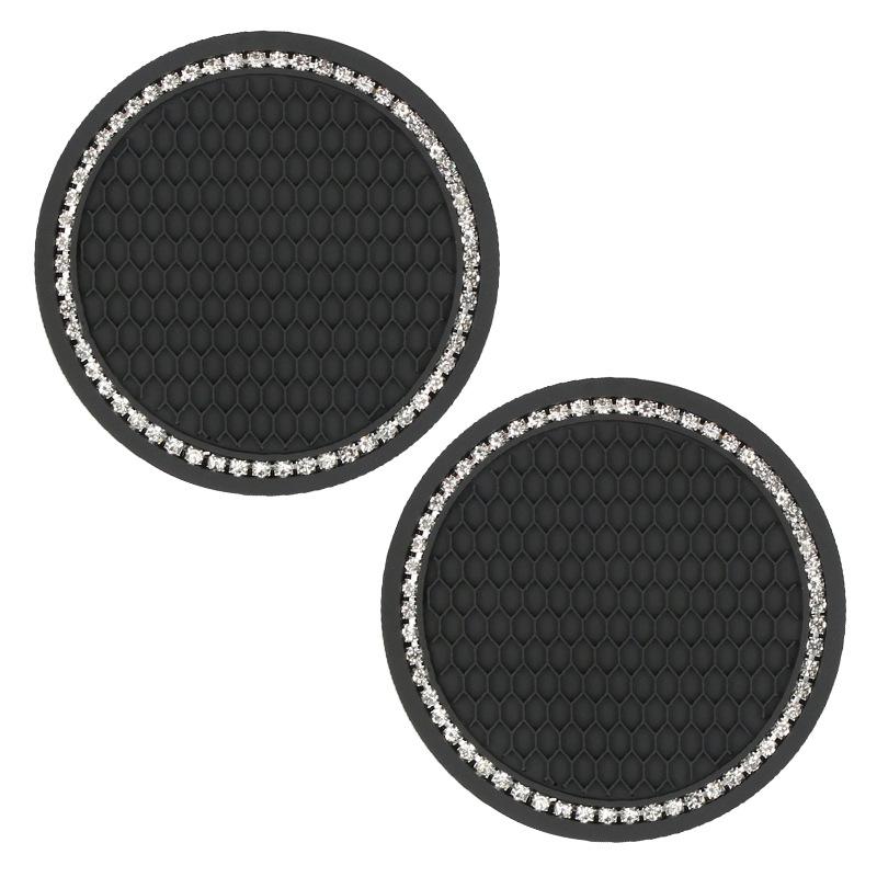 2PCS Diamond Car Coaster Water Cup Slot Non-Slip Mat Silica Gel Pad Cup Holder Mat Car Gadget Bling Car Accessories for Woman