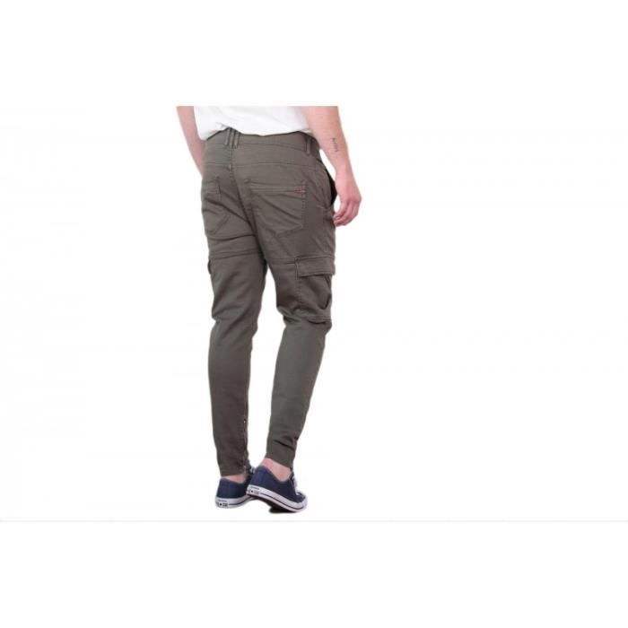 Pantalon treillis Slim - LE TEMPS DES CERISES - Vert - Homme - Coupe Tapered - 98% coton