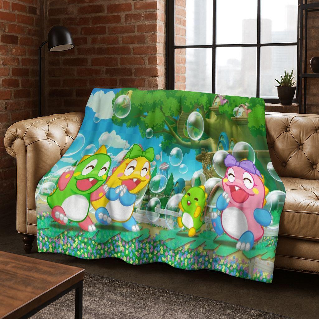 3D Retro Game Bubble Bobble Cartoon Flannel Blanket,Cozy Soft Throw Blanket for Home Bedroom Bed Sofa Picnic Cover Gift Kids