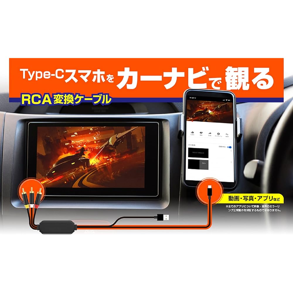 Kashimura Кабель-переходник RCA, только Type-C, Позволяет заряжать во время отображения видео, Длина кабеля (RCA (Красный, Белый, Желтый) к Type-C Male): приблизительно. 1