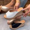 2025 лето новые шлепанцы на толстой подошве на танкетке с открытым носком женские большого размера на перемычке V-образные пляжные повседневные сандалии
