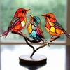Stained Acrylic Birds On Branch Desktop Ornaments, Double Sided Multicolor Style Birds Craft Statue Desktop Ornaments