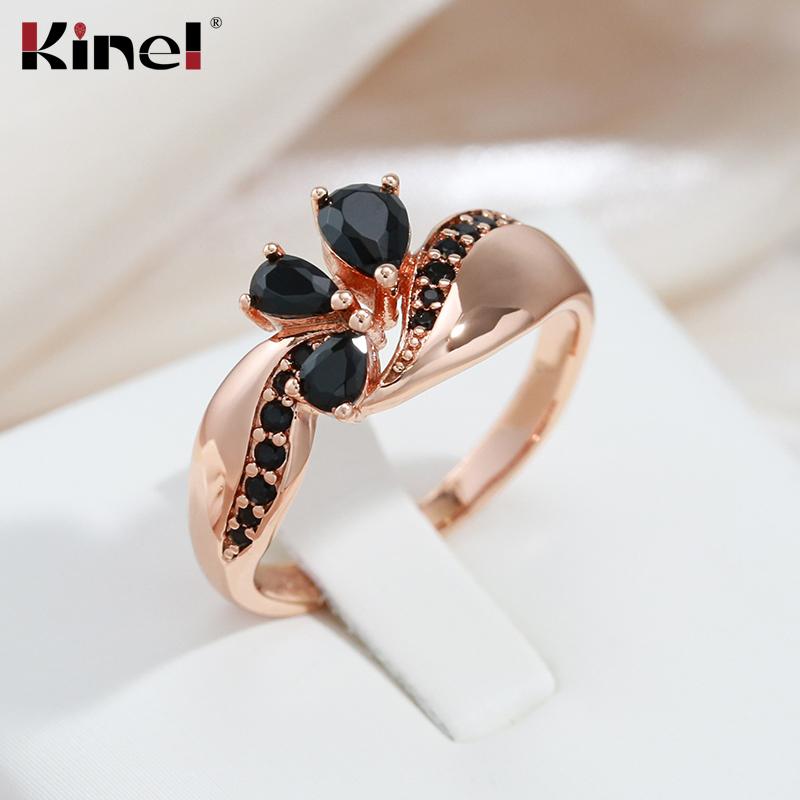 Kinel Black Zircon Elegant Rose Gold Color Rings For Women