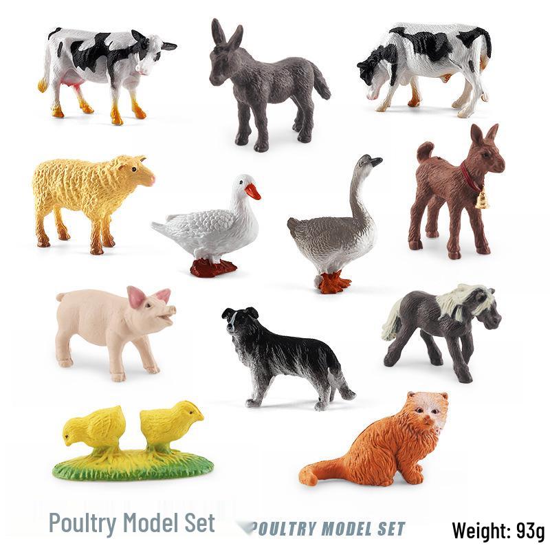 Трансграничные игрушки-модели животных: Когнитивный набор «Ферма» с курицей, уткой, гусем, коровой, овцой, свиньей, лошадью, ослом, кошкой и собакой