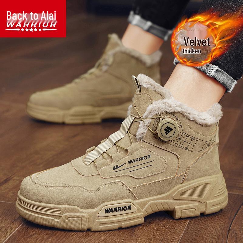 Men's Winter Leather and Fur Martin Boots - Warm, Thick, Velvet-Lined Snow and Workwear Boots for Labor Protection