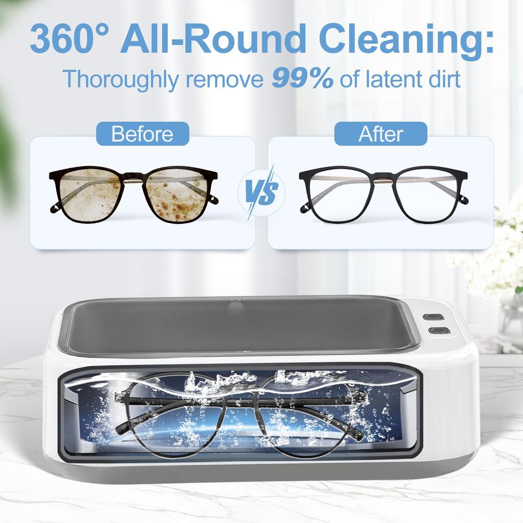 Ultrasonic Jewelry Cleaner, Portable Professional Ultrasonic Cleaner for Jewelry, Eyeglass, Watches, Ring, Blade Razor, 40W 700ml 49KHz