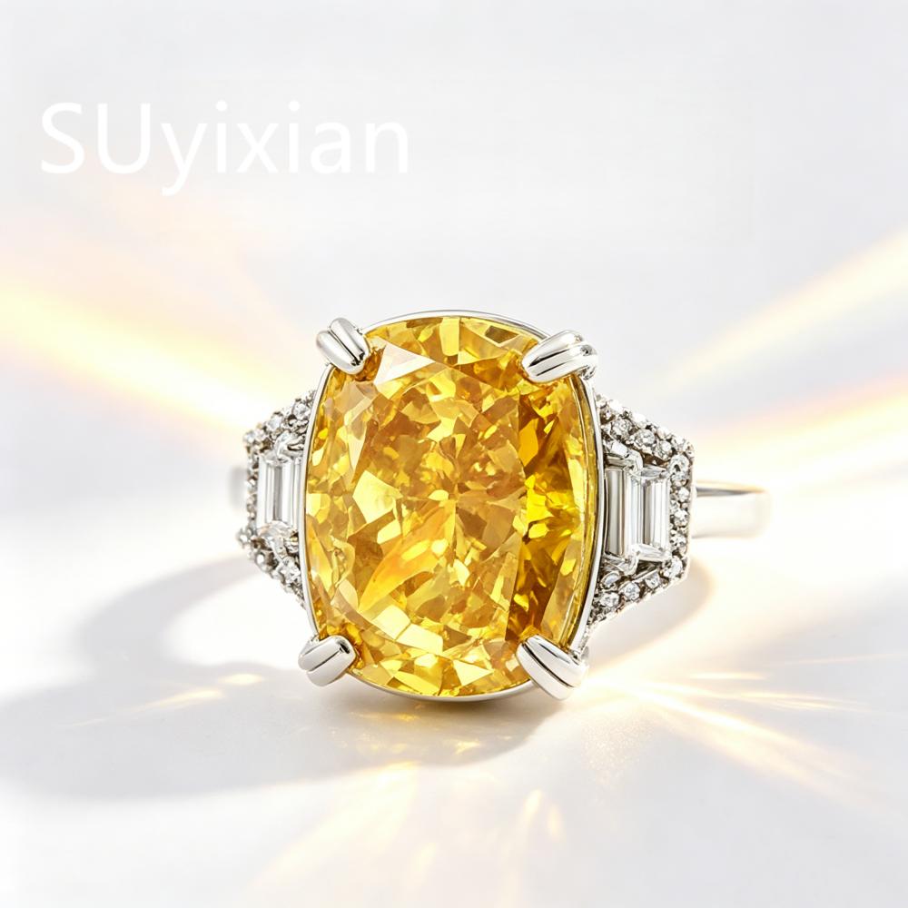 925 Sterling Silver Fashion Luxury Ice Flower Cut Square Crystal Zircon Ring, Birthday Anniversary Wedding Party Gift