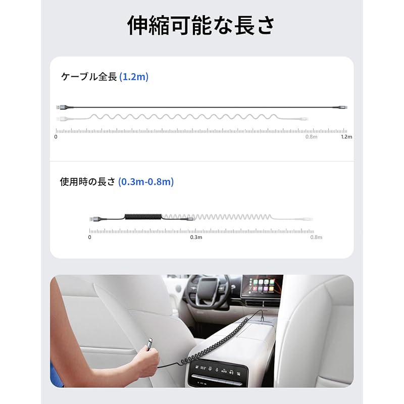 Кабель SUNGUY USB C Длина от 0,3 м до 0,8 м, быстрая зарядка до 3 А, телескопический, тип C, катушка для передачи данных USB2.0, материал PU, высокая прочность, USB-A