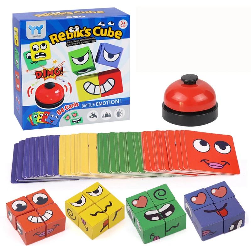 Kids Face Change Expression Puzzle Building Blocks Montessori Cube Table Game Toy Early Educational Toys For Children Gifts