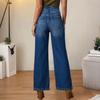 Women's High Waist Washed Women's Jeans Fashionable Versatile Straight Leg Pants