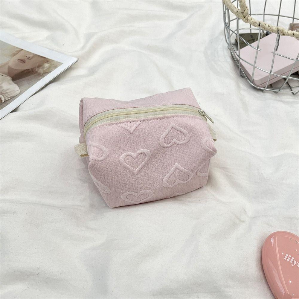 Coin Purse Small Makeup Bag Heart Embroidery Lipstick Bag Portable Mini Cosmetic Bag Daily