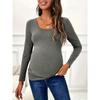 Pregnant T-shirt Ruffle Solid Color Long Sleeve U-neck T-shirt