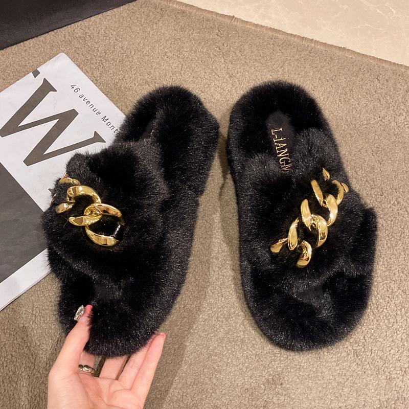 Тапочки Mao Mao женская уличная обувь 2025 новая осень и зима корейская версия толстая подошва увеличение высоты маленькие домашние плюшевые хлопковые тапочки