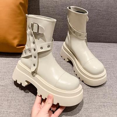 Мода 2024 года, хит продаж, новые коричневые ретро-сапоги с круглым носком и толстым каблуком, супер высокие женские ковбойские сапоги с французской пряжкой в стиле вестерн для женщин