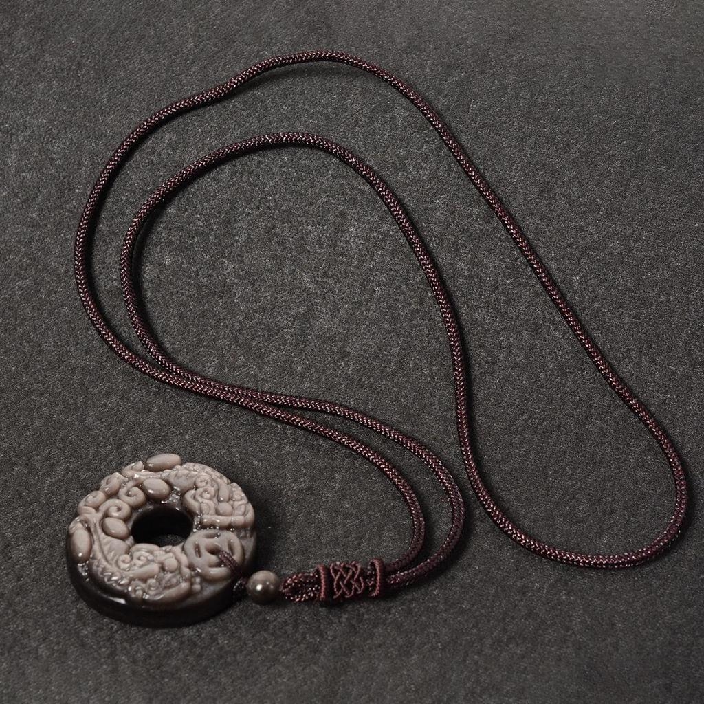 Натуральный Черный Обсидиан Пиксиу Застежка Безопасности Кулон Ожерелье для Мужчин и Женщин