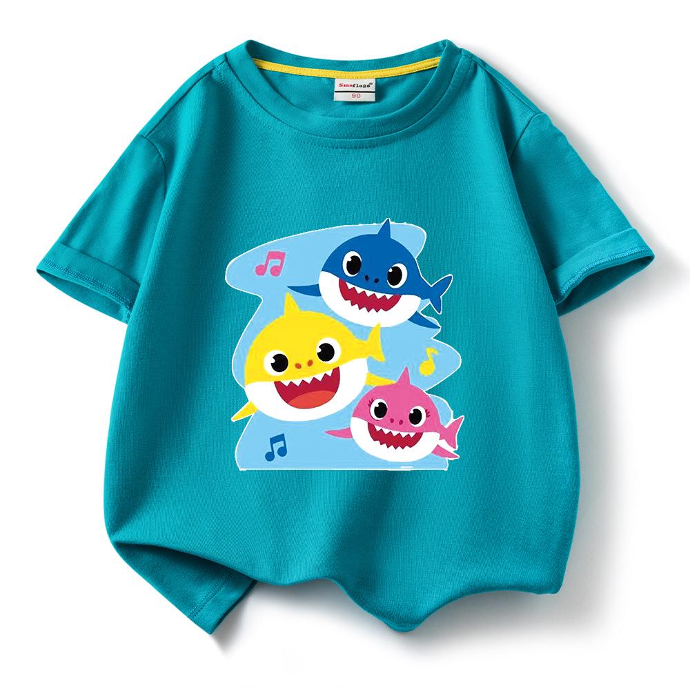 Хлопковая футболка с коротким рукавом Baby Shark для детей – Летняя одежда для мальчиков и девочек, 2024