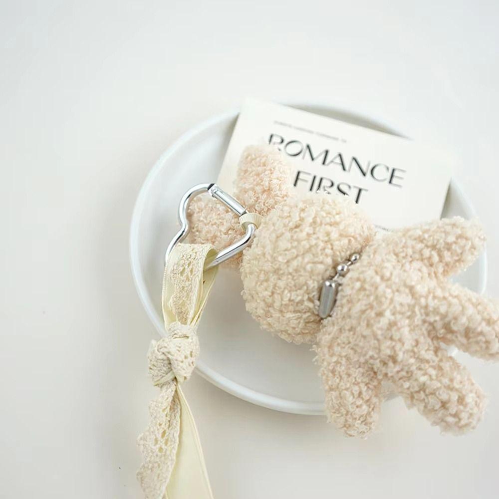 Silver Heart Plush Bag Pendant Bow Ribbon Rabbit Plush Doll Rabbit Doll Charm  Bag Decoration