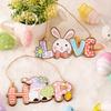 2 Easter Wooden Colored Rabbit Decorative Pendants and Easter Dwarf Doll Printed Wooden Pendants - Ideal for Easter House Party Door Decoration