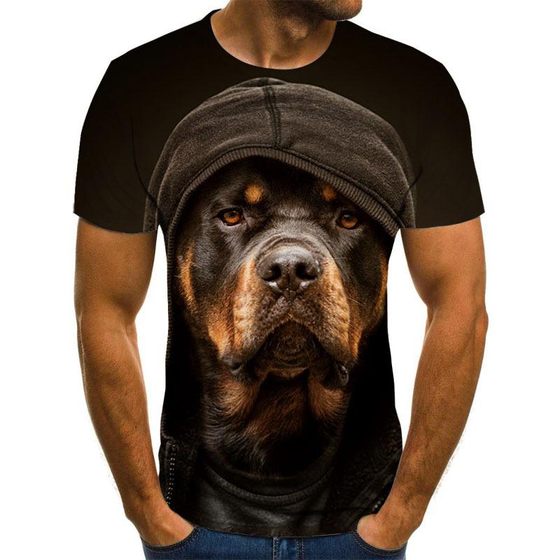 Summer Round Neck 3D Pet Dog Print Top Fashionable Casual Short Sleeved Men's T-shirts