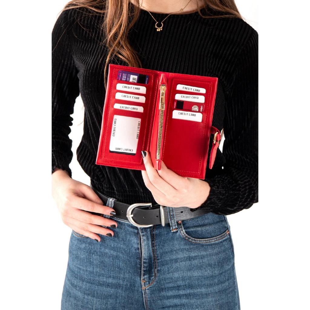Red Women's Wallet With Soft Skin Buckle And Multi-compartment Accessory