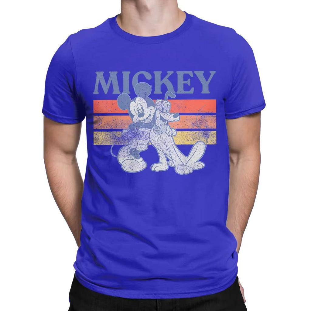 Summer New Men‘s T Shirts Mickey And Friends Mickey And Pluto Print Retro Cotton Fashion Short Sleeve O-neck Tees Casual Tops