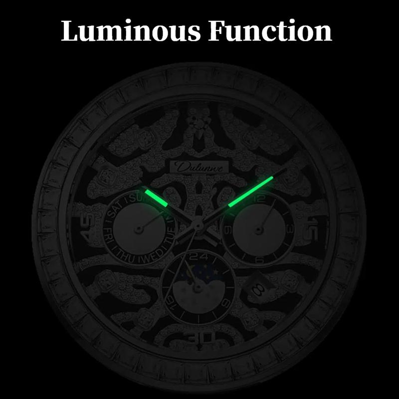 Dulunwe Мужские золотые роскошные часы с бриллиантами Tiger Texture Moon Phase механические автоматические часы ретро татуировка циферблат наручные часы из нержавеющей стали