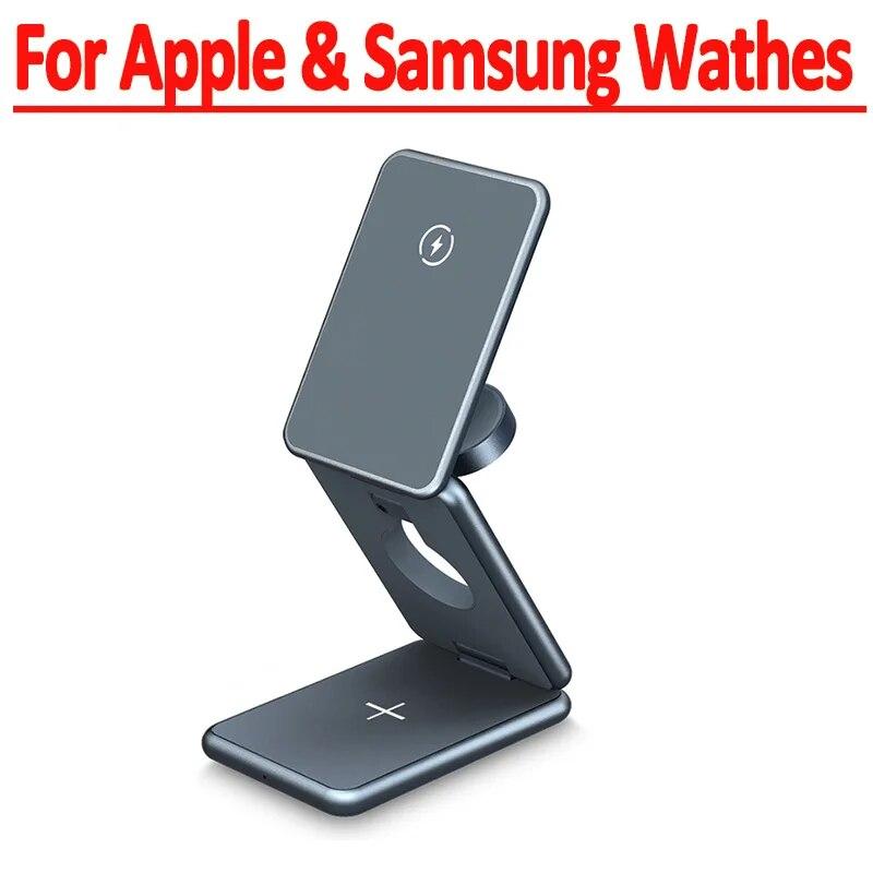15W Magnetic Wireless Charger Stand For Apple Samsung Galaxy Watch iPhone 14 13 12 Pro Max 3 In 1 Foldable Fast Charging Station