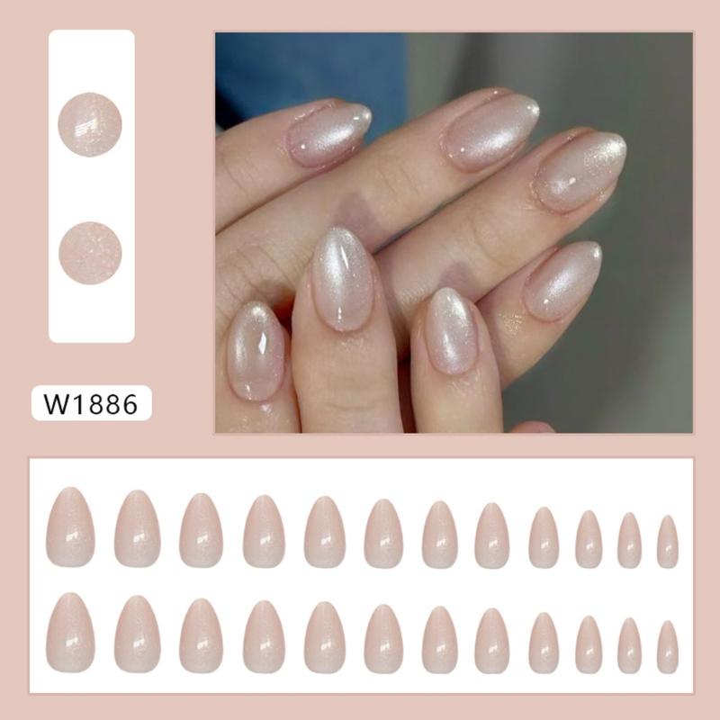 30 шт. Глиттер Кошачий глаз Накладные ногти Миндаль Накладной ноготь Полное покрытие Клей на ноготь Акриловый Искусственный ноготь Наклейки для ногтей