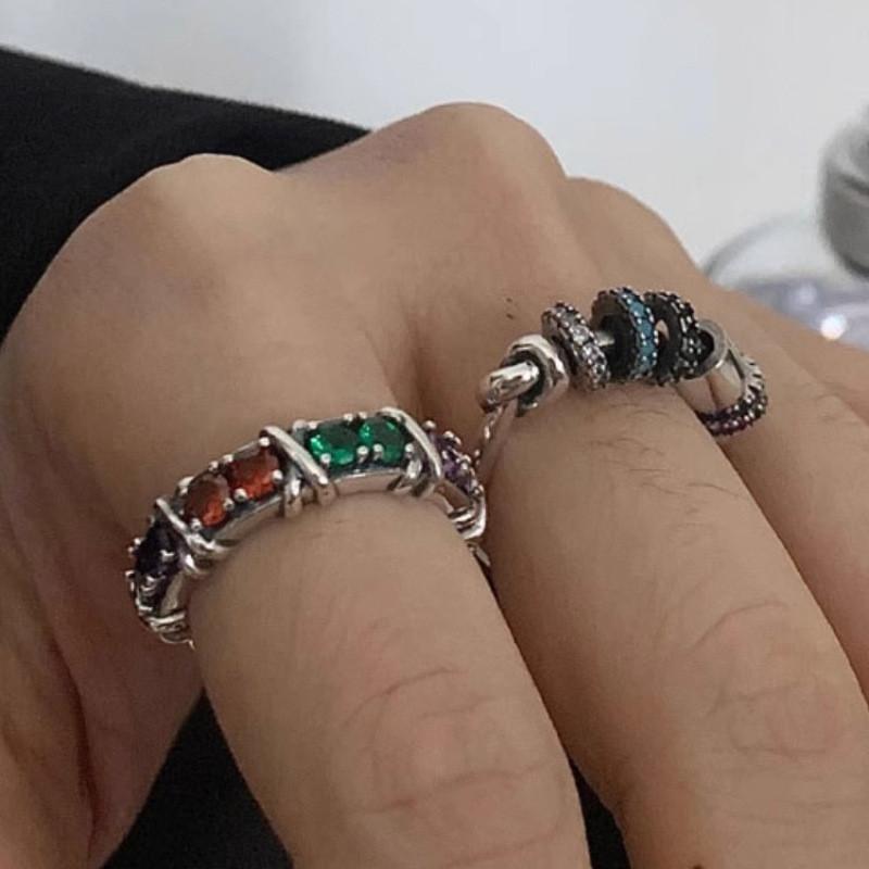 Chic And Trendy Vintage Rainbow Zircon Ring Fashion Jewelry For Women