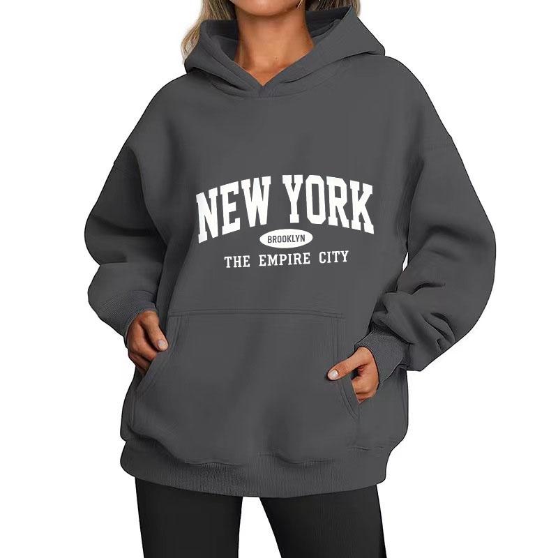 Women NEW YORK Brooklyn Letter Print Hoodie Oversized Loose Hooded Sweatshirt The Empire City Casual Streetwear Men Pullover Top