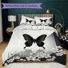 Black Butterfly Pattern Bedding uilt Set uilt Cover Pillowcase Home Decoration Birthday Gift (1 * duvet cover + 2 * pillowcase  without core)