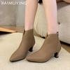 Pointed Toe Ankle Boots for Women Mid Heels Luxury Leather Shoes Woman 2025 Trend Winter Pumps Goth Snow Chelsea Botas Mujer