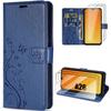 Case for Samsung Galaxy A26 5G - BOOLING - PU Leather Plant Butterfly Pattern Navy Blue - 2 Tempered Glasses