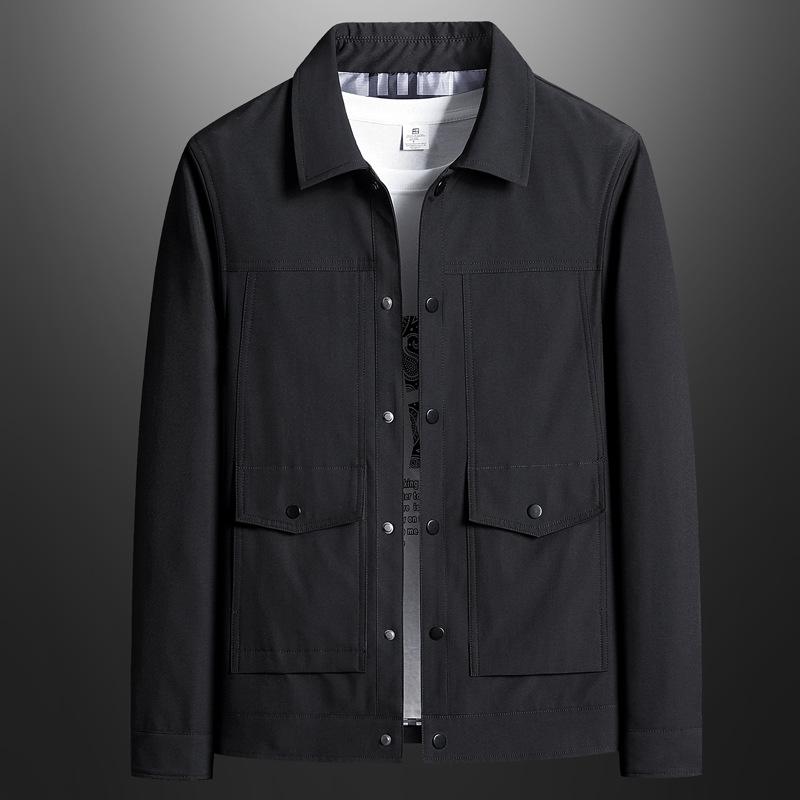 Men's Spring and Autumn Jacket Light Luxury Business Casual Daily Commute with Solid Color Lapel Jacket Men's Cargo